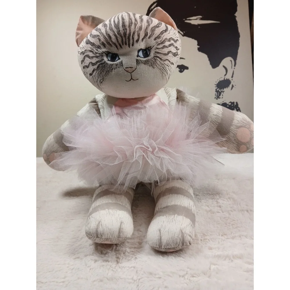Vintage Fabric Ballerina Cat W/ Pink Tutu By Dustyn Schear Numbered Bottom‎